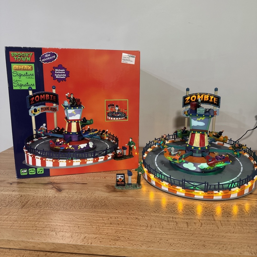 Lemax Halloween Zombie Plane Ride #64046 Spooky Town Carnival Village Tested